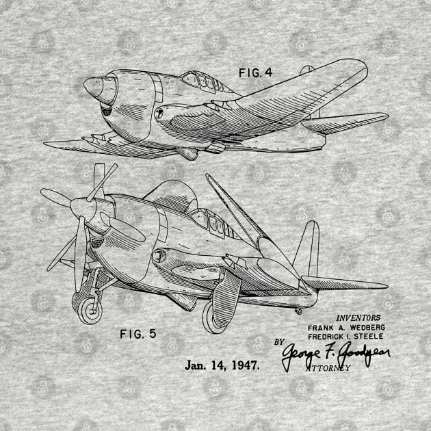 Airplane Folding Wing Patent Image 1947 by MadebyDesign